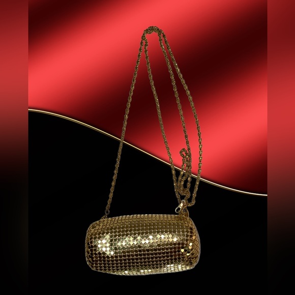 Handbags - Shiny Gold Mesh Crossbody Handbag Women Mini Cylinder Duffel Purse Pouch Bag